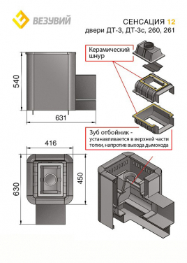Печь с чугунной топкой для бани ВЕЗУВИЙ Сенсация 12 Антрацит (ДТ-3С)